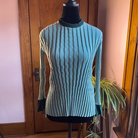Celine Phoebe Philo Era Ribbed Knit Top M Mint Green Made in Italy Quiet Luxury - Picture 3 of 11